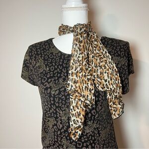 Vintage 1970-90s Leopard Cat Print Silk-Blend Neck Scarf Bandana 🐆